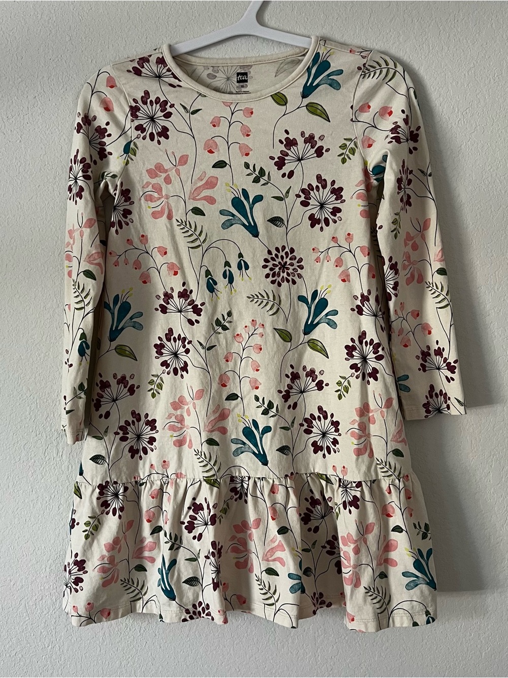 Tea Collection Cream Floral Ruffle-Hem Dress Sz 10